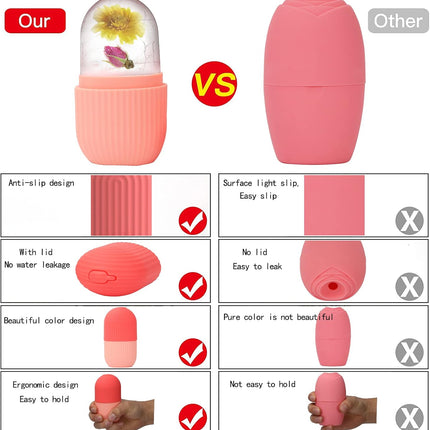 Ice Cube Roller Massager for Face, Eyes & Neck, Reusable Silicone Ice Mold, Pink