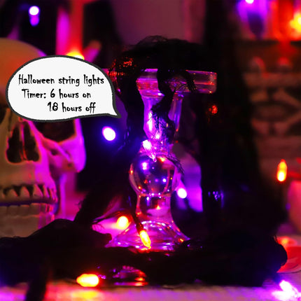 9.9FT 30LED Halloween Gauze String Lights, Orange Purple, 8 Modes & Timer