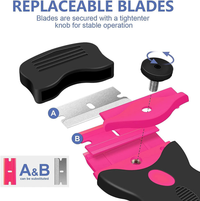 Razor Blade Scraper – Double Edged Tool with 10 Blades for Glass, Decals, Adhesive