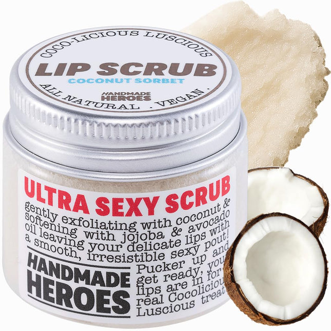 Natural Lip Scrub – Vegan Coconut Exfoliator for Dry, Chapped Lips, 1oz (Coconut Sorbet)