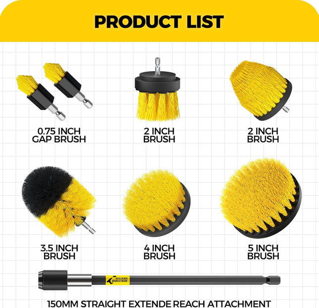 8-Piece Drill Brush Set – Power Scrubber with Long Extension for Bathtub, Shower & Tile