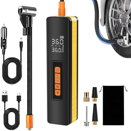 5X Faster Portable Tire Inflator, Cordless Air Compressor with Powerful Battery, Yellow