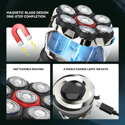 7D Rotary Electric Shaver for Men, IPX6 Waterproof, Type-C Fast Charge, LED Display & Case