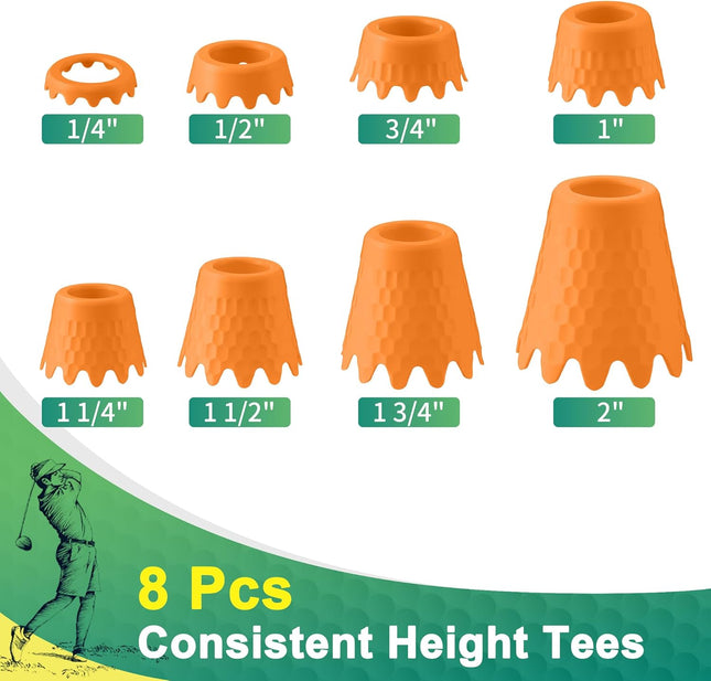 8 Pack Golf Simulator Tees – Unbreakable TPU, Adjustable Height for Golf Mats & Turf