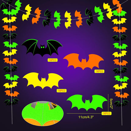 Glow-in-the-Dark Halloween Garland, Happy Halloween Banner with Bat & Spider Web