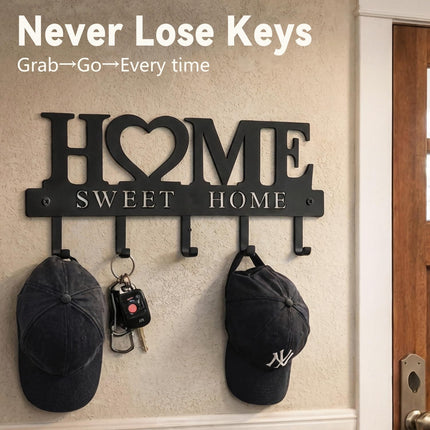 Entryway Wall Key Holder with 5 Hooks – Metal Rack for Keys, Bags & Leashes