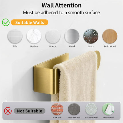 2 Pack Wall Mounted Gold Towel Holders – 8 Inch Adhesive, for Bathroom & Kitchen