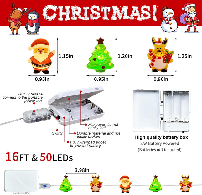 Christmas Tree Fairy Lights – LED Santa Claus, Snowman & Moose Waterproof String