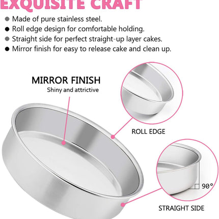 6 Inch Cake Pan Set of 3 Stainless Steel Round Baking Pans Dishwasher Safe