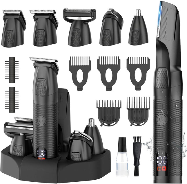 6-in-1 Manscape Body & Beard Trimmer for Men, Waterproof Rechargeable Grooming Kit, Type-C Dock