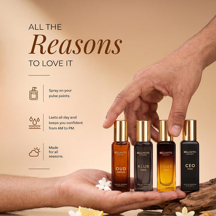 BellaVita Luxury Mini Cologne Set for Men 4 x 20ml Eau de Parfum Travel Gift Set