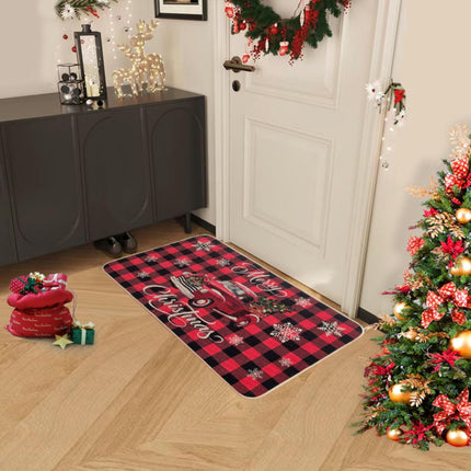 Christmas Red Truck Doormat – 17x30" Non-Slip, Buffalo Plaid