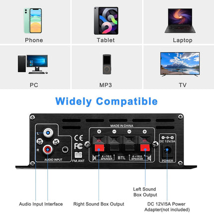 AK-380 400W+400W Bluetooth Audio Amplifier, USB/SD/FM/AUX, HiFi Stereo