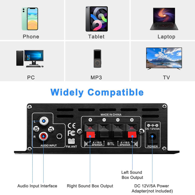 AK-380 400W+400W Bluetooth Audio Amplifier, USB/SD/FM/AUX, HiFi Stereo