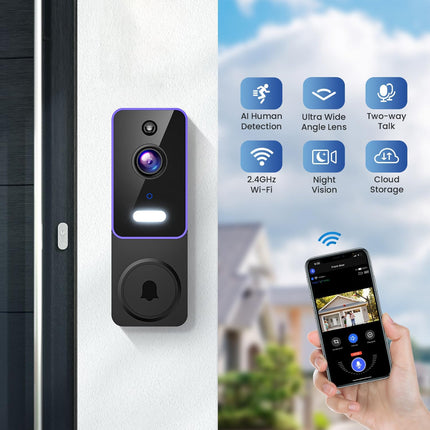 Wireless Video Doorbell Camera – AI Human Detection, 2-Way Talk, Night Vision
