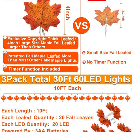 Halloween Fall Garland with 60 LED Pumpkin Lights, Realistic Maple Leaf Decor