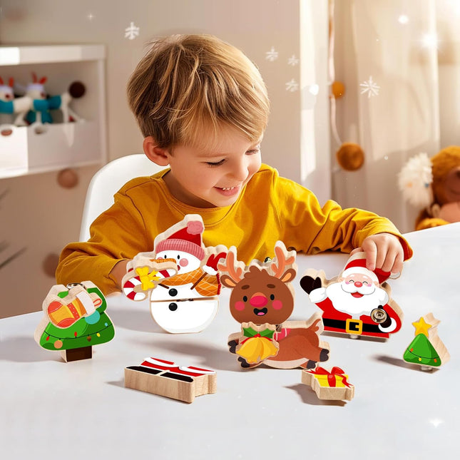 Christmas Snap Together Building Blocks – Santa, Reindeer, Snowman, & Tree Toys