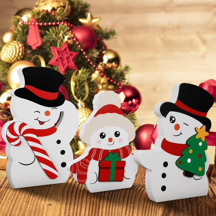 Snowman Winter Tray Decor – Set of 3 Wooden Xmas Blocks, Peppermint Theme