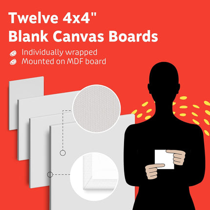 12-Pack Small Canvases 4x4" – Blank White Cotton Boards for Painting