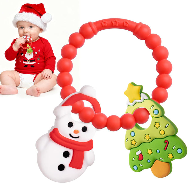 Christmas Baby Teething Toys – Snowman & Tree Textured Silicone Teether for 3-12 Months