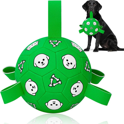 Dog Soccer Ball with Straps Durable Outdoor Toy for Medium Large Dogs