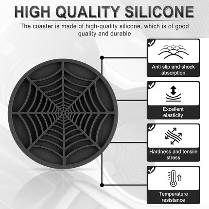 4PCS Spider Web Car Coasters – Non-Slip Silicone Insert for Halloween Cup Holders