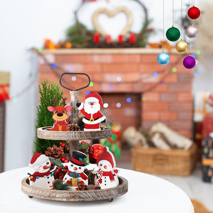 5PCS Christmas Snowman Decorations, Wooden Snowman Winter Tiered Tray Decor