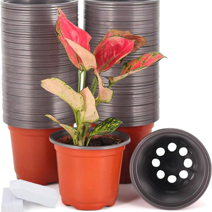 100-Pack 4" Plastic Plant Nursery Pots – Seedling Containers with Labels