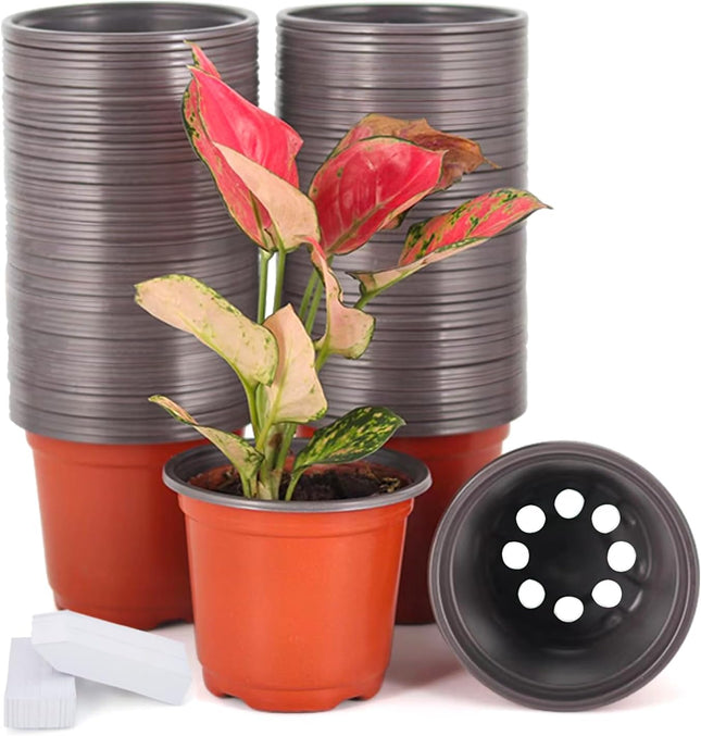 100-Pack 4" Plastic Plant Nursery Pots – Seedling Containers with Labels