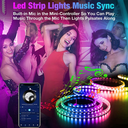 100FT Smart LED Strip Lights, RGB Color Changing, App & Remote Music Sync