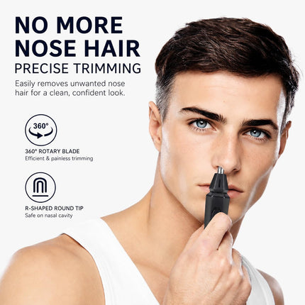 IPX7 Waterproof Nose & Ear Hair Trimmer, Dual-Edge Blades, Electric Facial Grooming Kit