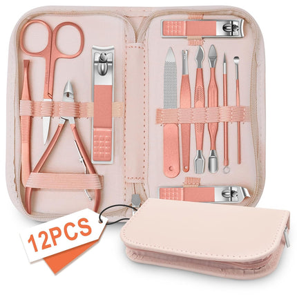 Rose Gold 12-in-1 Nail Care Set – Complete Manicure & Pedicure Kit for Travel