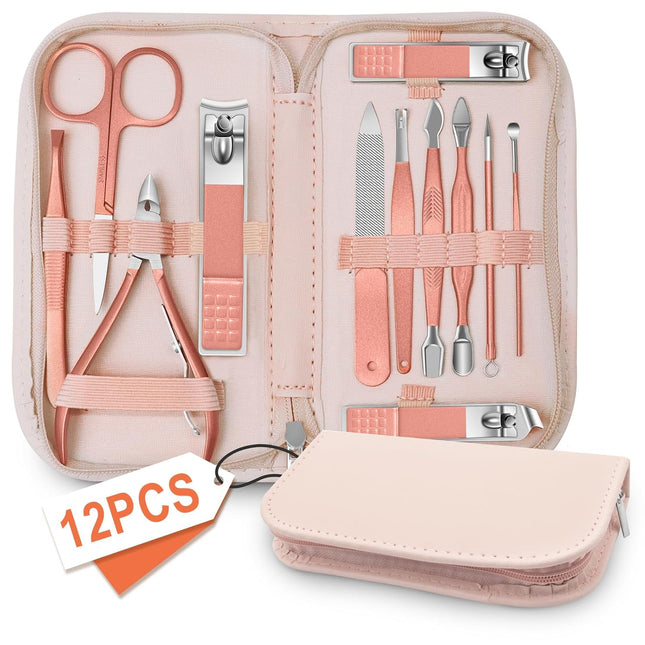 Rose Gold 12-in-1 Nail Care Set – Complete Manicure & Pedicure Kit for Travel