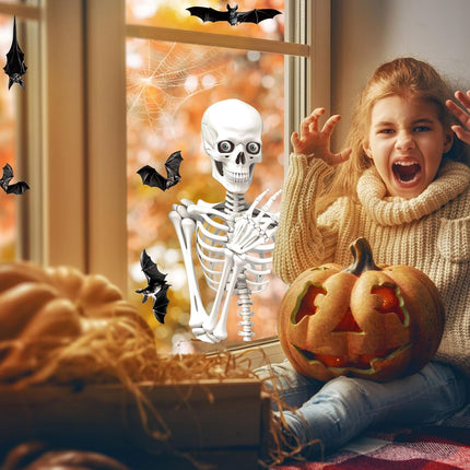 4-Sheet Extra Large Halloween Window Clings, Skeleton & Bat Stickers for Decor