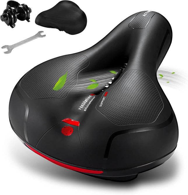 Dual Shock Absorbing Memory Foam Bike Seat Cushion – Waterproof, Wide Saddle