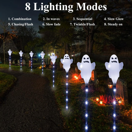6-Pack Solar Halloween Ghost Lights, Waterproof Pathway Decor for Yard & Garden