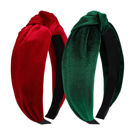 Christmas Knotted Velvet Headband – Red & Green Holiday Hair Accessory for Women