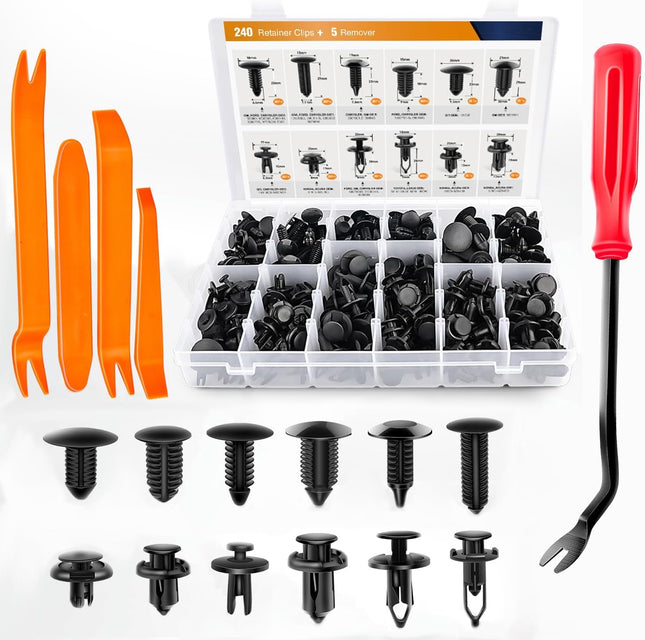 240PCS Bumper Retainer Clips – Auto Push Rivets Set for GM, Ford, Toyota, Honda