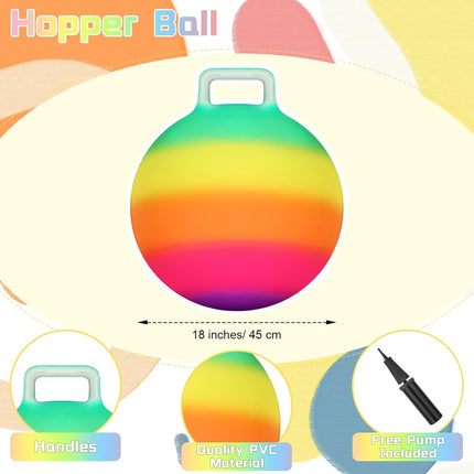 2-Pack 18" Rainbow Hopper Balls with Handle & Pump for Kids Active Fun