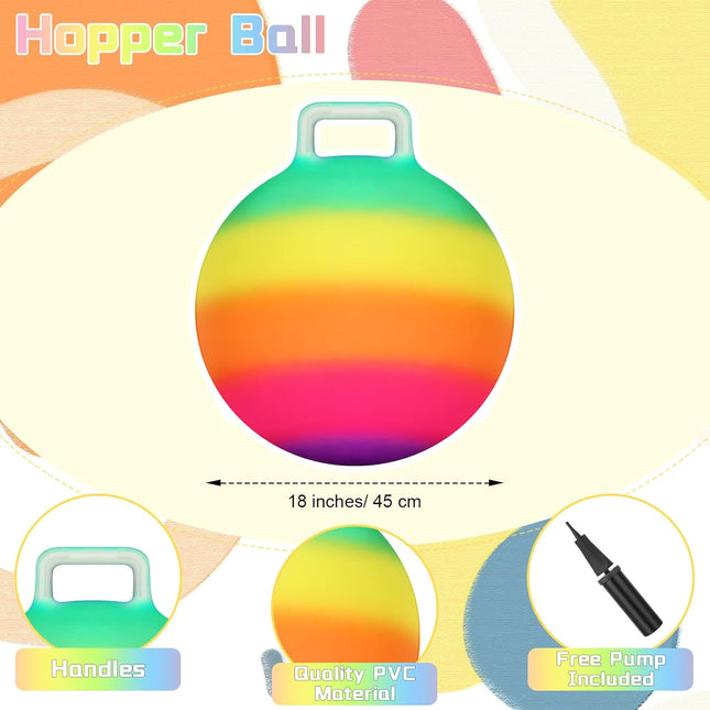 2-Pack 18" Rainbow Hopper Balls with Handle & Pump for Kids Active Fun