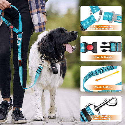 3-in-1 Dog Car Seatbelt Harness – Adjustable, Reflective, Blue & Black