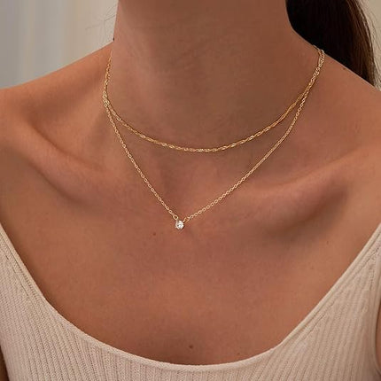 Dainty 14K Gold Plated CZ Necklace for Women Simple Cubic Zirconia Jewelry