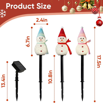 3 PCS Solar-Powered Multicolor Snowman Lights for Yard, Patio, Porch, Lawn