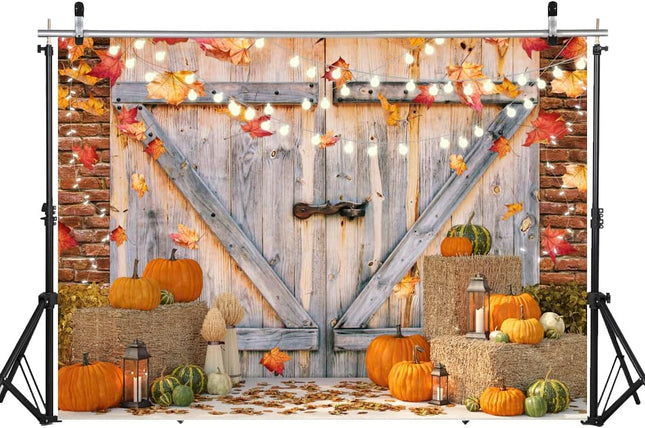 LYCGS 7x5FT Fall Backdrop – Pumpkin, Maple Leaves & Barn for Baby Shower or Thanksgiving Party
