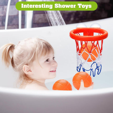Bathtub Basketball Hoop – Bath & Shower Toy for Kids 4-8, 3 No-Hole Balls