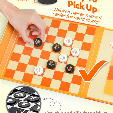 Magnetic Travel Chess Game Set with Checkers and Tic Tac Toe Family Fun