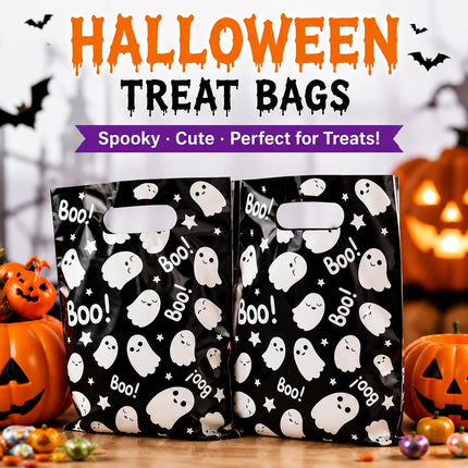 100-Piece Halloween Ghost Treat Bags, Handheld Candy Gift Bags for Trick-or-Treat