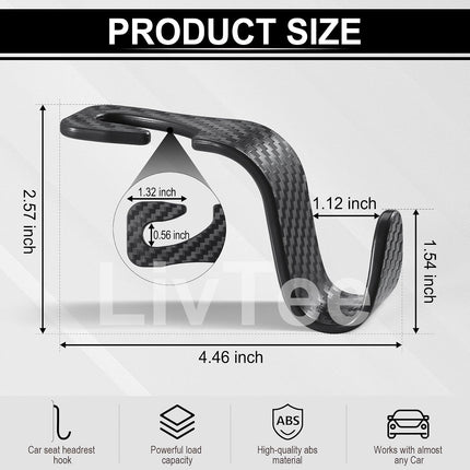4 Pack Car Purse Hooks, Universal Seat Headrest Hangers, Carbon Fiber Black