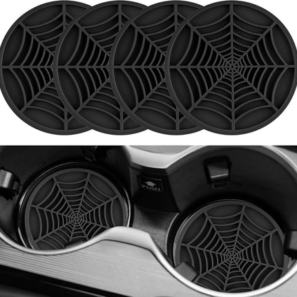 4PCS Spider Web Car Coasters – Non-Slip Silicone Insert for Halloween Cup Holders