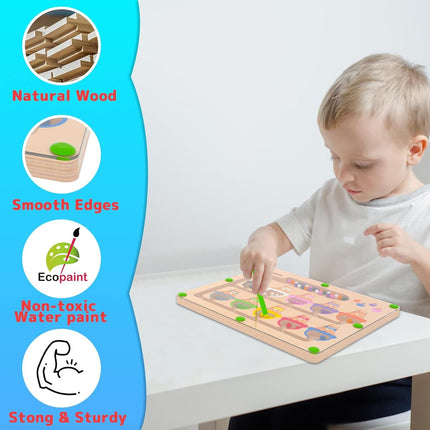 Magnetic Color & Number Maze – Montessori Wooden Counting Puzzle Toy